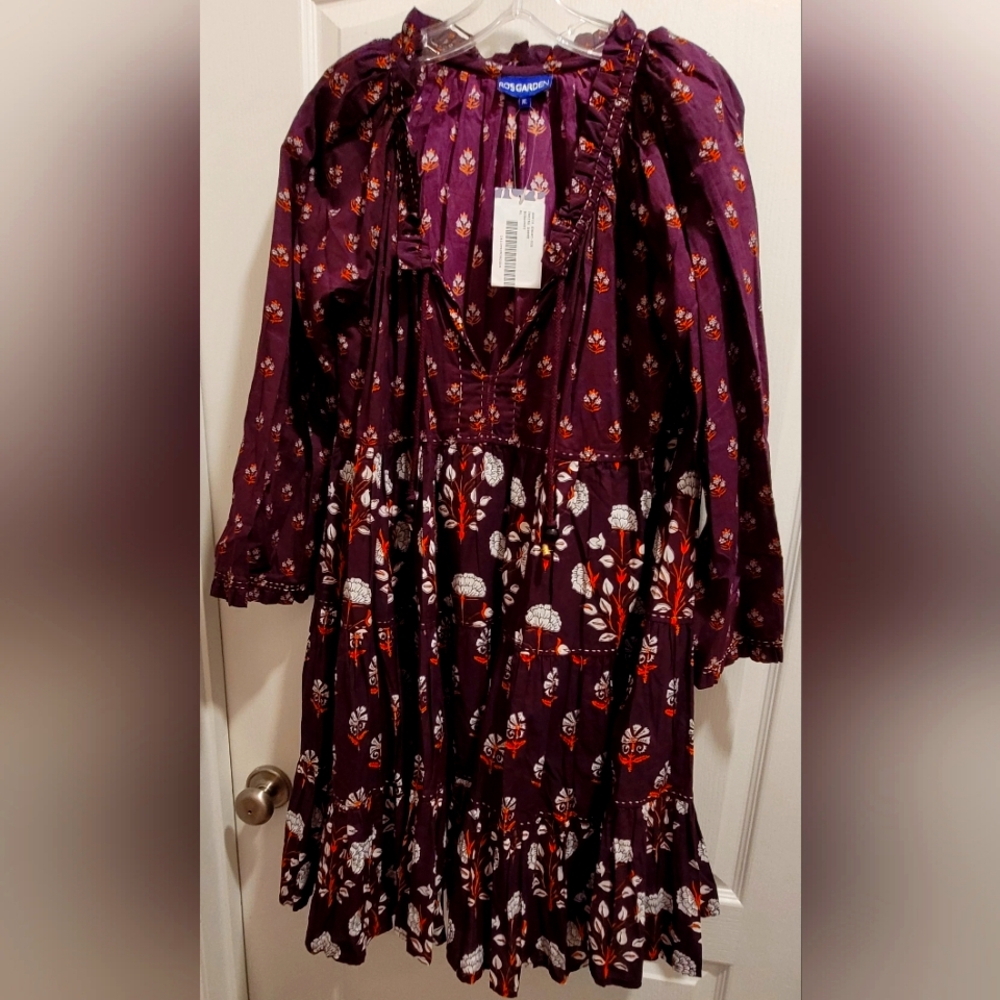 Anthropologie Ro's Garden Sonia INDIRA Mini Dress In Burgundy/Purple NWT Sz L